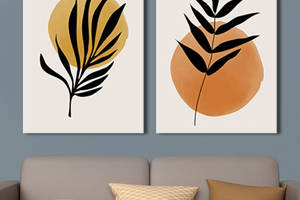 Модульная картина на холсте KIL Art диптих Абстракция Черные ветки листвы и оранжевый круг 103x67 см (MK21251)