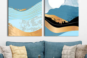 Модульная картина на холсте KIL Art диптих Абстракция Золотые волны и горы 123x80 см (MK21293)