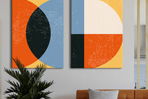 Модульная картина на холсте KIL Art диптих Абстракция Синие и оранжевые полусферы 123x80 см (MK21297)
