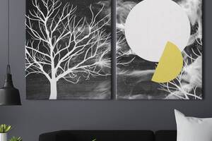Модульная картина на холсте KIL Art диптих Чернобелое солнце и дерево 103x67 см (MK21200)