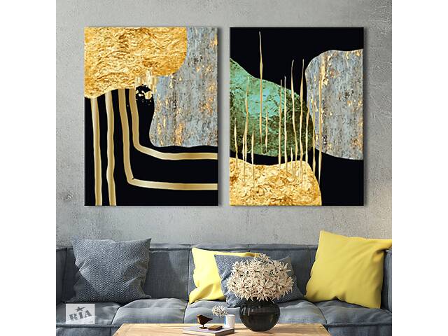 Модульная картина на холсте KIL Art диптих Камень и золото 103x67 см (MK21290)