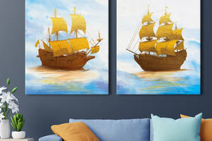 Модульная картина на холсте KIL Art диптих Море Корабли 103x67 см (MK21229)