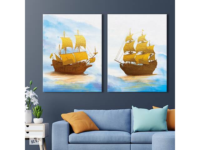Модульная картина на холсте KIL Art диптих Море Корабли 123x80 см (MK21229)