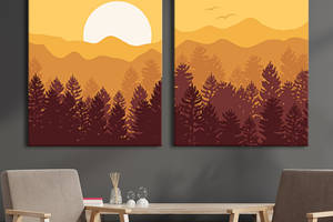 Модульная картина на холсте KIL Art диптих Пейзаж Закат в горах 103x67 см (MK21273)
