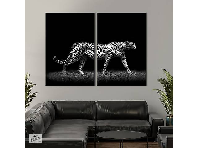 Модульная картина на холсте KIL Art Леопард в ночной саванне 111x81 см (147-2)