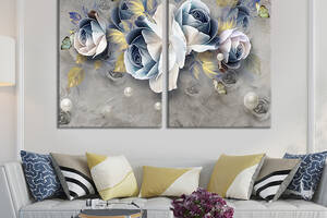 Модульная картина на холсте KIL Art Нежно-голубые розы 111x81 см (264-2)