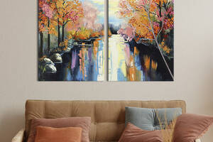 Модульная картина на холсте KIL Art Осенние деревья вдоль канала 71x51 см (603-2)