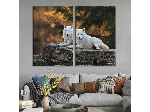 Модульная картина на холсте KIL Art Пара белых волков 111x81 см (179-2)