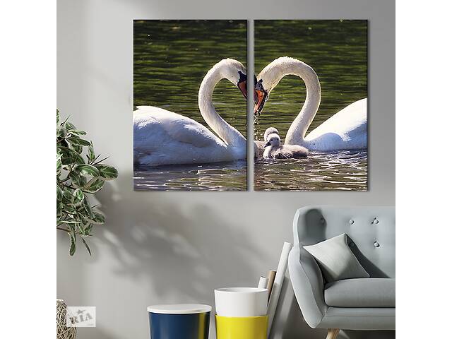 Модульная картина на холсте KIL Art Пара лебедей с малышами 71x51 см (203-2)