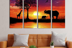 Модульная картина на холсте KIL Art полиптих Африканский пейзаж с животными 209x133 см (171-41)