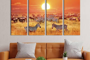 Модульная картина на холсте KIL Art полиптих Антилопы гну и зебры 209x133 см (190-41)