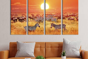Модульная картина на холсте KIL Art полиптих Антилопы гну и зебры 89x53 см (190-41)