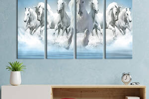 Модульная картина на холсте KIL Art полиптих Белые кони на голубом фоне 209x133 см (189-41)