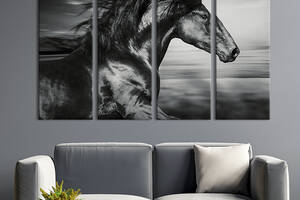Модульная картина на холсте KIL Art полиптих Быстрый вороной конь 209x133 см (175-41)
