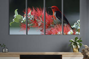 Модульная картина на холсте KIL Art полиптих Красно-чёрная птица и природа 209x133 см (129-41)
