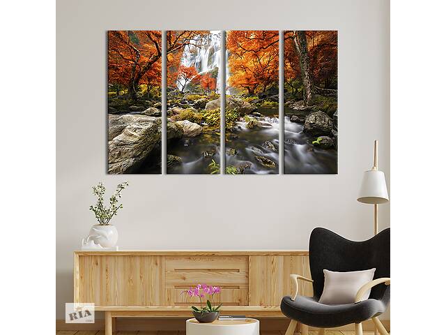 Модульная картина на холсте KIL Art полиптих Красивый водопад в диком лесу 149x93 см (586-41)