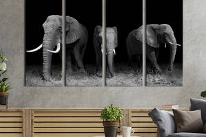 Модульная картина на холсте KIL Art полиптих Могучие слоны 209x133 см (148-41)