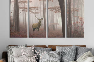 Модульная картина на холсте KIL Art полиптих Одинокий олень в туманном лесу 209x133 см (167-41)