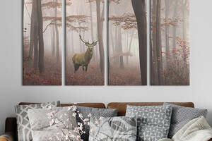 Модульная картина на холсте KIL Art полиптих Одинокий олень в туманном лесу 149x93 см (167-41)