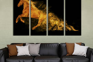 Модульная картина на холсте KIL Art полиптих Огненный конь на чёрном фоне 209x133 см (208-41)