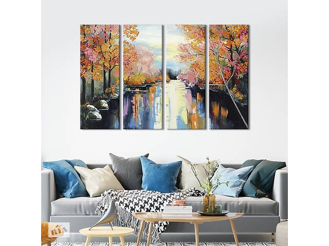 Модульная картина на холсте KIL Art полиптих Осенние деревья над рекой 209x133 см (603-41)