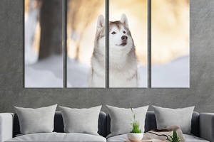 Модульная картина на холсте KIL Art полиптих Пёс хаски и снежный пейзаж 209x133 см (211-41)