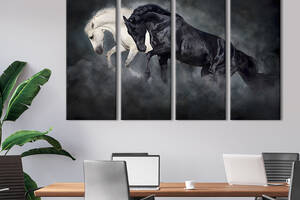 Модульная картина на холсте KIL Art полиптих Прекрасные белая и чёрная лошади 149x93 см (201-41)