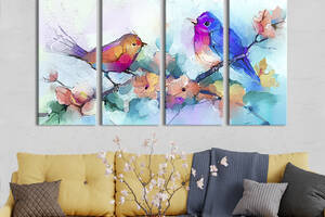 Модульная картина на холсте KIL Art полиптих Птици на цветущей яблоне 209x133 см (199-41)