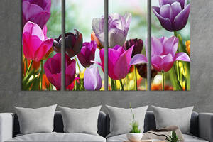 Модульная картина на холсте KIL Art полиптих Разнообразие фиолетовых тюльпанов 209x133 см (224-41)