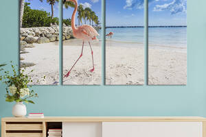 Модульная картина на холсте KIL Art полиптих Розовый фламинго и голубое море 209x133 см (169-41)