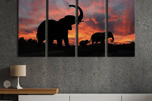 Модульная картина на холсте KIL Art полиптих Семья слонов на фоне заката 149x93 см (136-41)