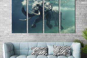 Модульная картина на холсте KIL Art полиптих Слон в морской воде 209x133 см (155-41)
