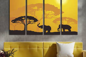 Модульная картина на холсте KIL Art полиптих Слоны на закате 209x133 см (134-41)