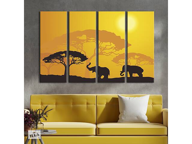 Модульная картина на холсте KIL Art полиптих Слоны на закате 209x133 см (134-41)