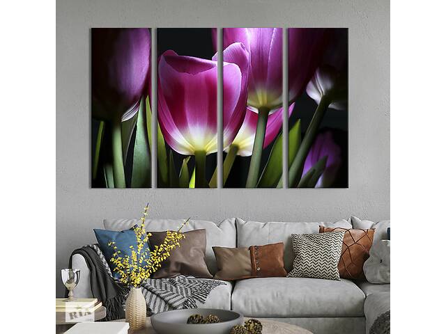 Модульная картина на холсте KIL Art полиптих Тюльпаны фиолетового цвета 89x53 см (221-41)