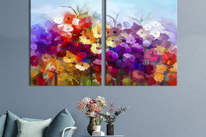 Модульная картина на холсте KIL Art Радужные цветы 71x51 см (249-2)