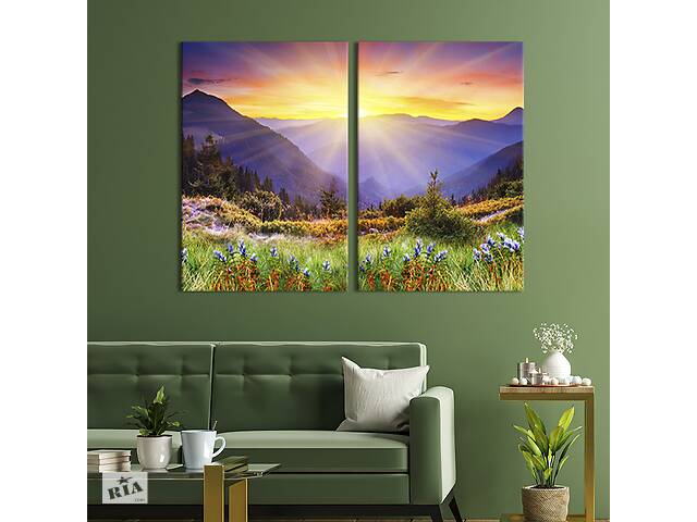 Модульная картина на холсте KIL Art Рассвет над горным пейзажем 165x122 см (560-2)
