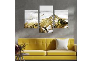 Модульная картина на холсте KIL Art триптих Абстрактная золотая гора 66x40 см (639-32)