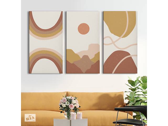 Модульная картина на холсте KIL Art триптих Абстракция Солнце,горы и радуга 78x48 см (MK311605)