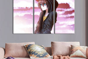 Модульная картина на холсте KIL Art триптих Аниме-девушка с каштановыми волосами 128x81 см (1424-31)