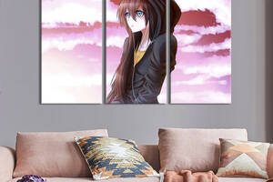 Модульная картина на холсте KIL Art триптих Аниме-девушка с каштановыми волосами 156x100 см (1424-31)