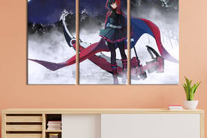 Модульная картина на холсте KIL Art триптих Аниме-девушка в красном плаще 78x48 см (1506-31)