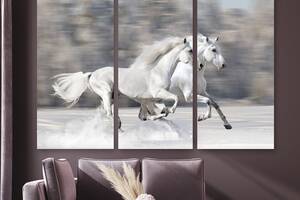 Модульная картина на холсте KIL Art Триптих Бег белых лошадей 156x100 см (M3_XL_250)