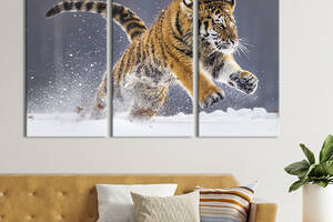 Модульная картина на холсте KIL Art триптих Бегущий тигр 156x100 см (170-31)