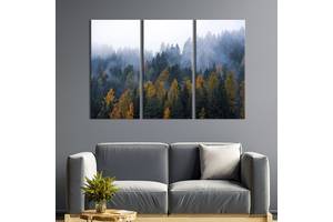 Модульная картина на холсте KIL Art триптих Белый туман над лесом 156x100 см (638-31)
