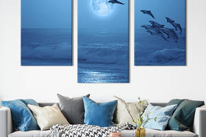 Модульная картина на холсте KIL Art триптих Большая стая дельфинов 96x60 см (209-32)