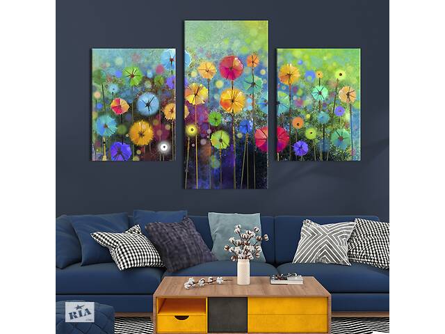 Модульная картина на холсте KIL Art триптих Чарующие полевые цветы 141x90 см (243-32)