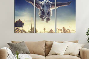 Модульная картина на холсте KIL Art триптих Чудесный слонёнок Дамбо 128x81 см (1474-31)