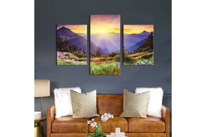 Модульная картина на холсте KIL Art триптих Далекий рассвет над горами 141x90 см (560-32)