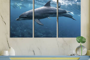 Модульная картина на холсте KIL Art триптих Дельфины в морской пучине 128x81 см (205-31)